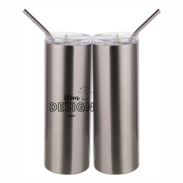 Your Design Here - 20 oz Stainless Silver Skinny Tumbler with Stainless Straw and Lid Thumbnail